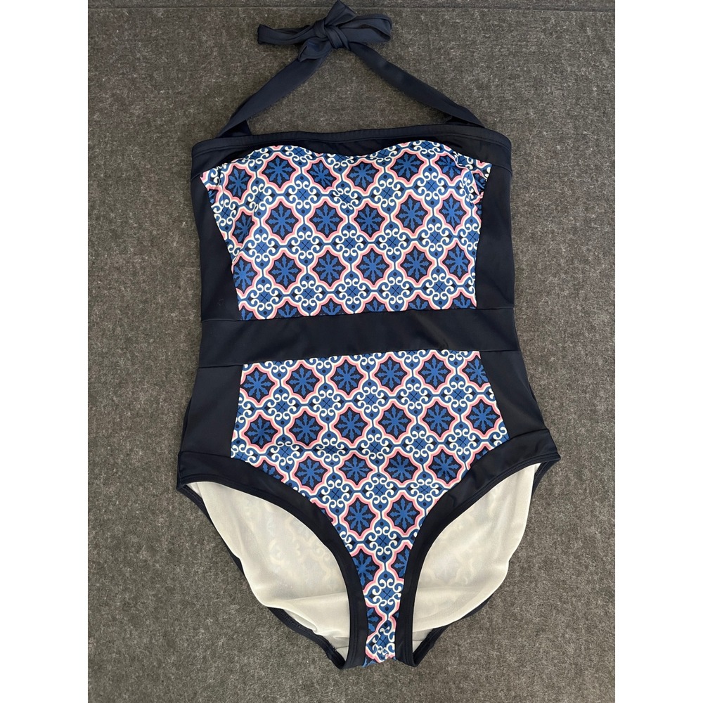 Boden Navy and White Patterned One Piece Swimsuit